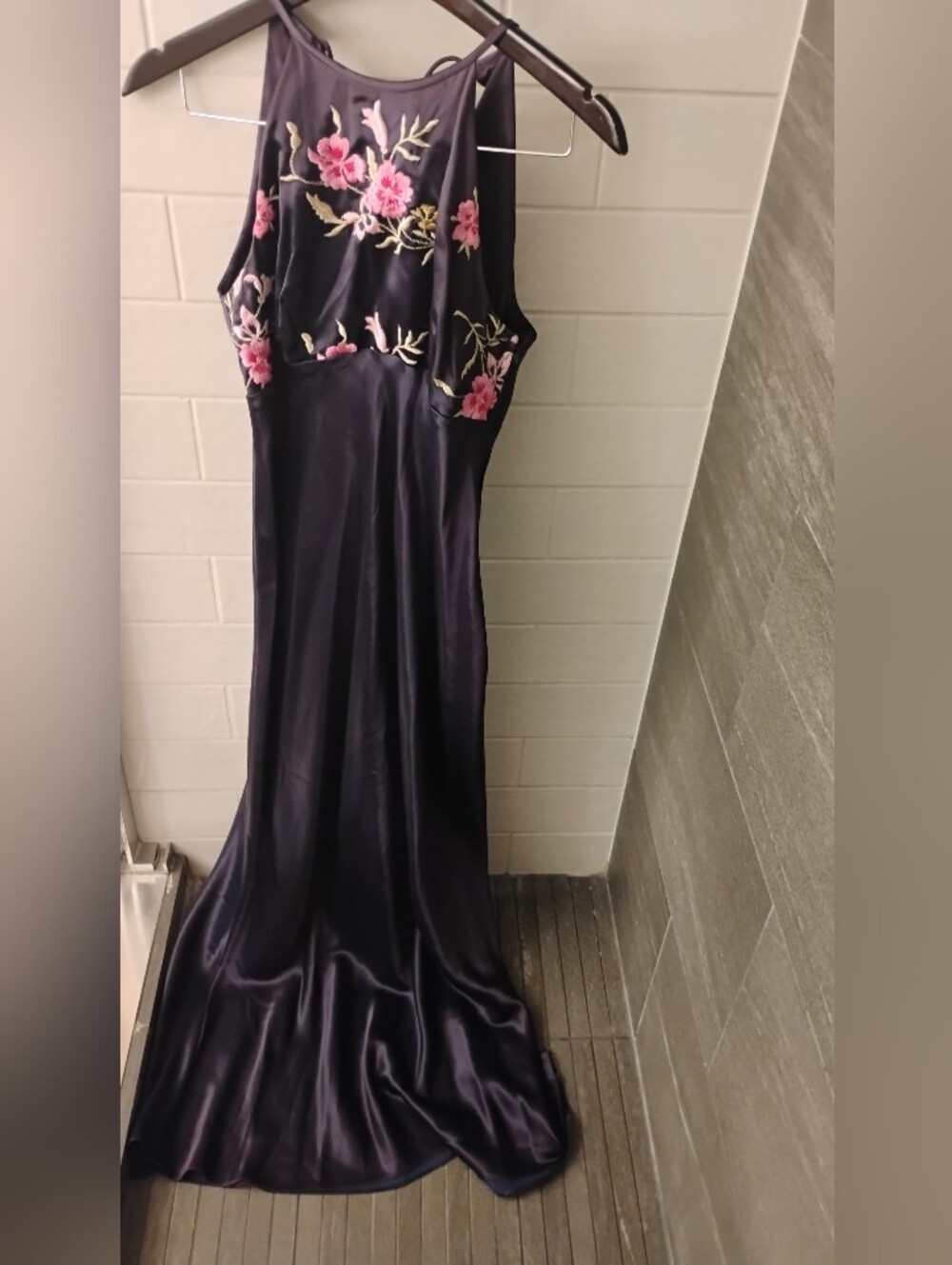 Vintage 90s 00s Cheongsam Inspired Halter Lace Up Back Maxi Dress Gown